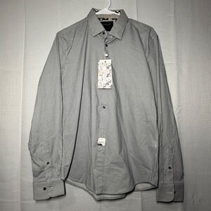 Denim & Flower Button Down Shirt M White Black Micro Dot Stretch Ricky Singh